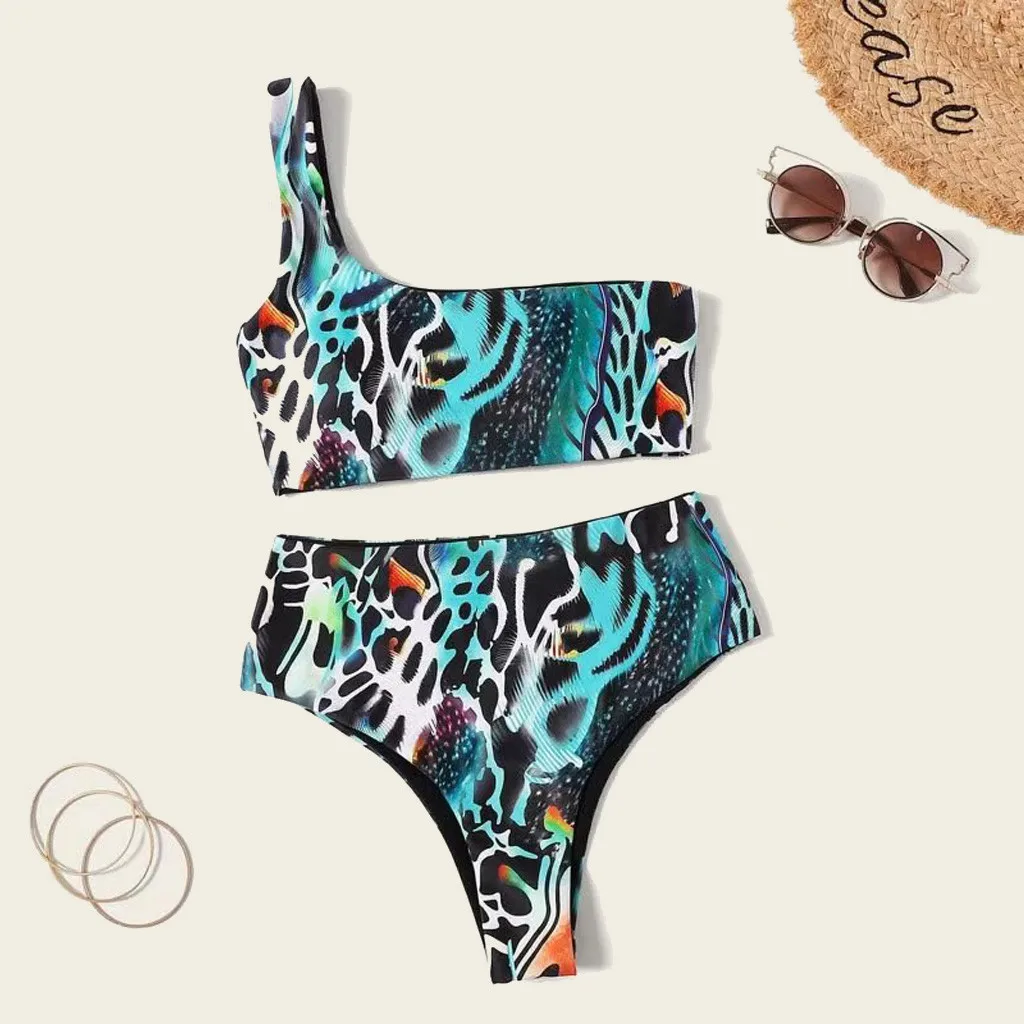 

JAYCOSIN Sexy Snake Bikini Swimwear Fashion National Style Cute One Shoulder Bikini Beach Bathing New Swimsuit Summer New 2020
