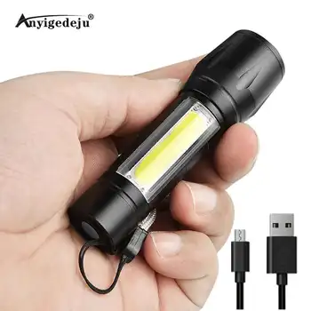 

USB Rechargable Portable LED Flashlight COB+XPE LED Torch Waterproof Camping Lantern Zoomable Focus Light Tactical Flashlight