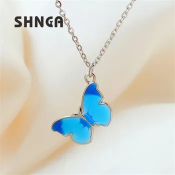 

Genuine 925 Sterling Silver Fine Jewelry Necklace Fashion Simple Fantasy Colorful Butterfly Choker Necklaces For Women BN007