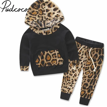 

Pudcoco 2pcs Kids Clothes Newborn Baby Boys Girls Leopard Hooded Coat + Pants Outfits Set Clothing For 0-24Months