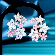  KellyBola Noble And Elegant Small Flower Drop Pendant Earrings Zirconia Boutique Jewelry Women Fashion Wedding Party Daily Gifts 