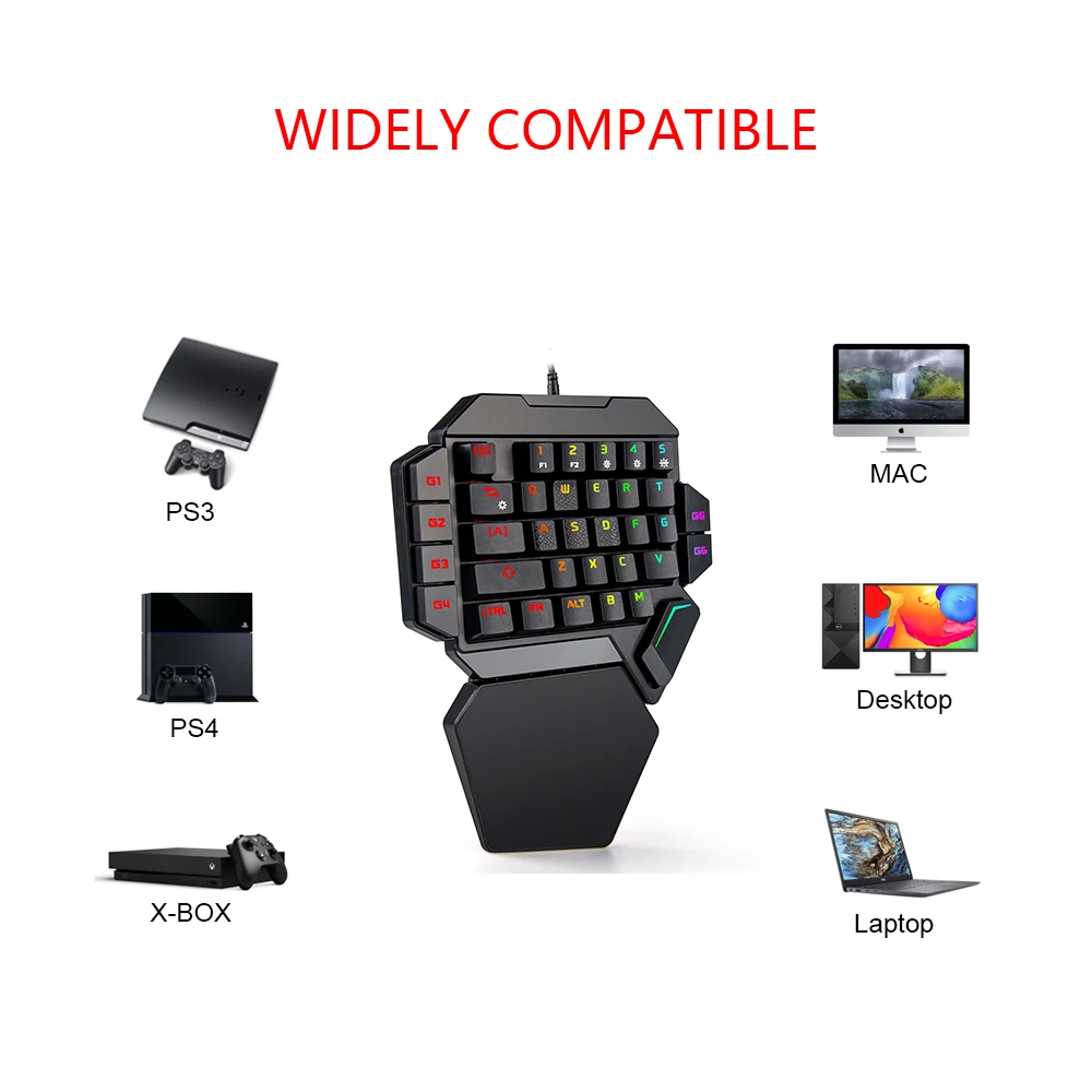 mini controlador de jogo do teclado do jogo do teclado do jogo mecânico de uma mão rgb retroiluminado portátil mini para gamer do pc xbox
