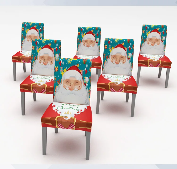 2/4/6/8PC Christmas Chair Cover Digital Printing Set Conjoined Elastic Family Dining Table Party Hotel | Дом и сад
