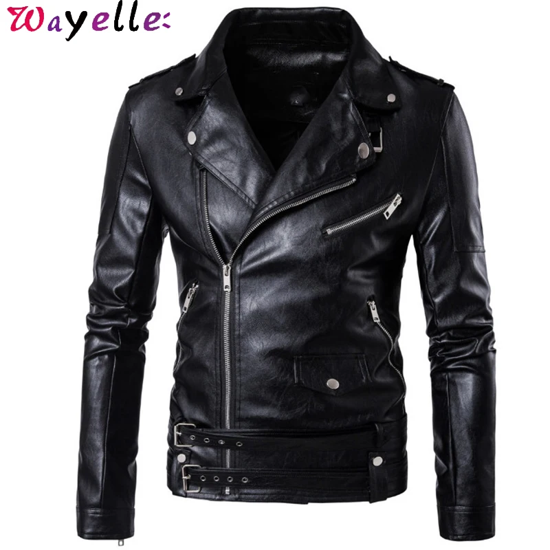 

Motorcycle Leather Jacket Men 2019 Autumn Winter Turn-down Collar Slim Fit Biker Faux Leather Jacket Coats Men Plus Size M-5XL