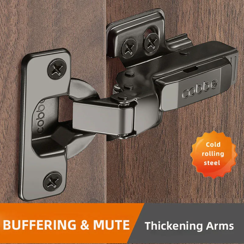 Cabinet Door Hinges 1pc Cold Rail Steel Hydraulic Hinges Black Grey Damper Buffer Soft Close Kitchen Hardware