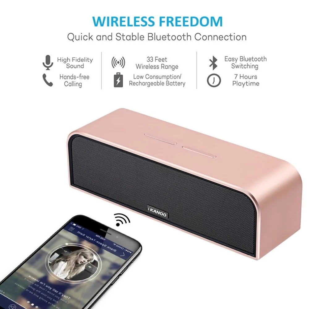 IKANOO портативный i988 беспроводной Bluetooth динамик с микрофоном Hands-free Звонки розовый Золотой стерео музыка объемный поддержка TF AUX