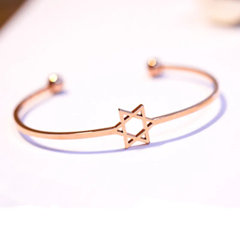 

Korean-style Hexagram Bracelet Adjustable Rose Gold Bracelet Europe And America Popular Hollow out Five-pointed Star Bracelet