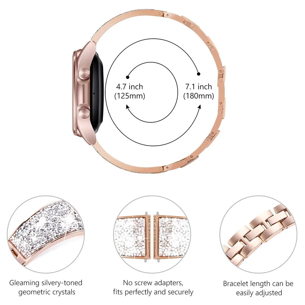 Elegant Diamond Bracelet Watch Strap, 20-22mm Adjustable Band