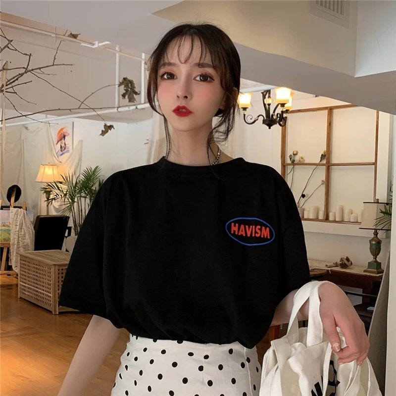 Белая футболка с буквенным принтом Женская Повседневная Свободная Harajuku
