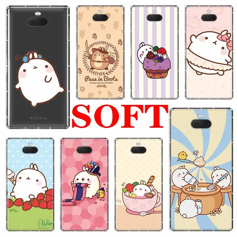 Милые мягкие чехлы Molang с кроликами для Sony Xperia X XA XA1 XA2 XA3 XZ XZ1 XZ2 XZ3 XZ4 L1 L2 L3 Plus|Бамперы|