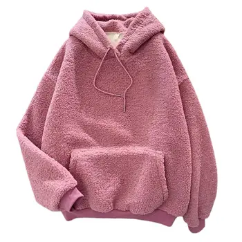 

Women Autumn Winter Thick Fluffy Solid Color Pullover Warm Hoodie Jacket Coat