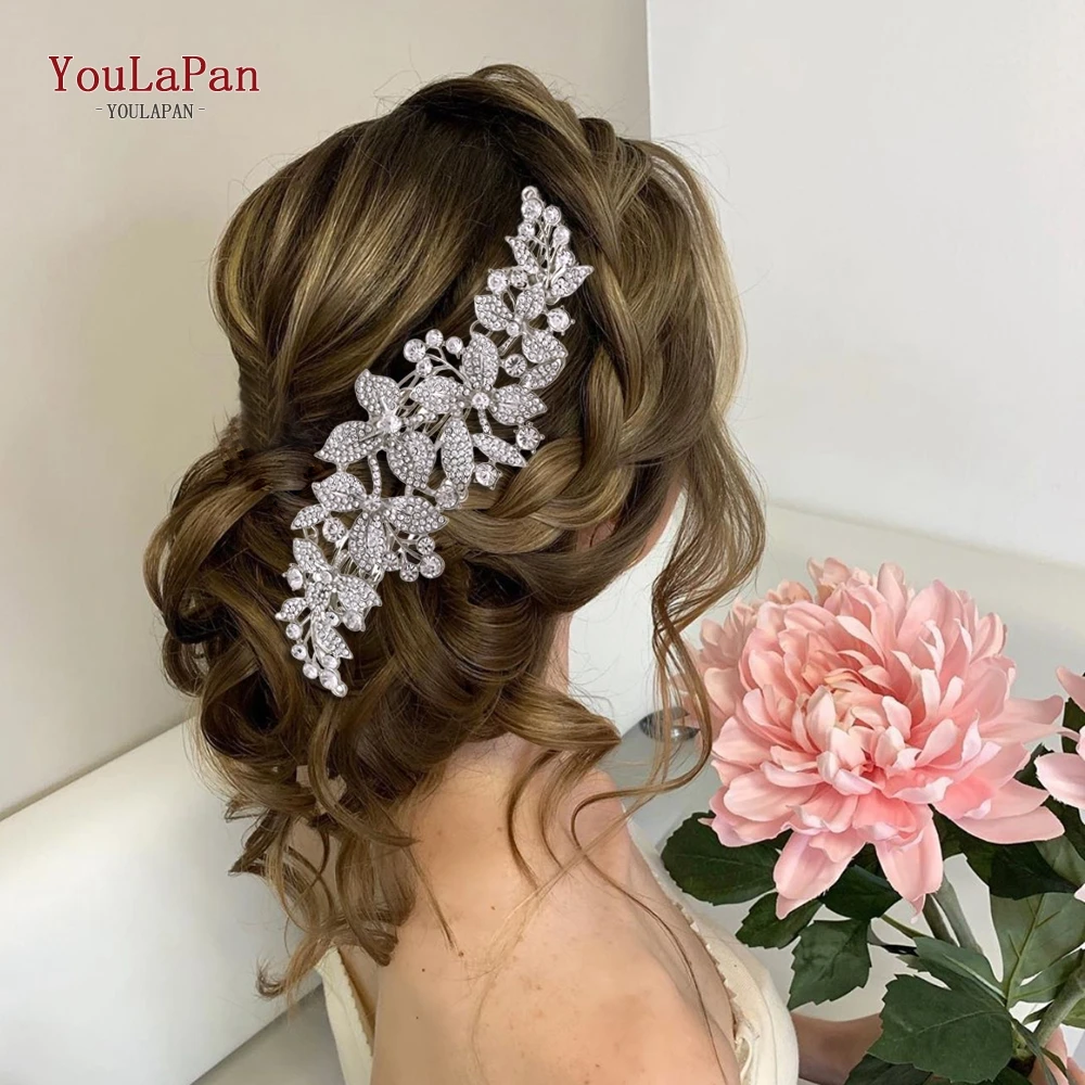 YouLaPan Alloy Rhinestone Headband Wedding Head Piece Flower Bridal Hair Accessories Hair Comb Silver Clips Headwear HP301