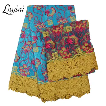 

High Quality African Wax Lace Fabric Embroidery Water Soluble Lace Fabrics with 2 Yards French Tulle Mesh Lace Fabric L3136B
