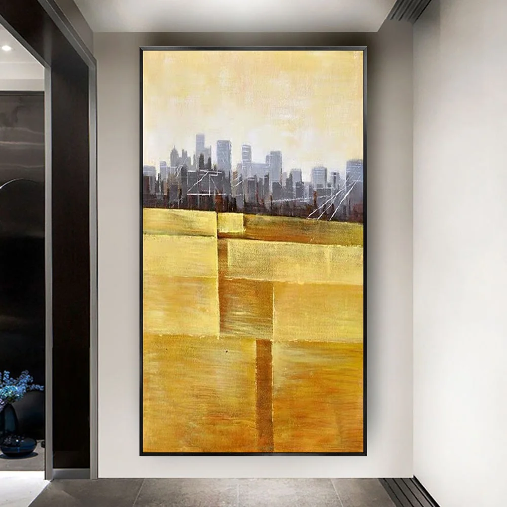 Large Abstract Oil Painting City Building Scenery Pictures Decor ...