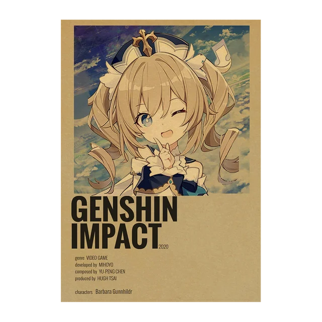 Genshin Impact Anime Posters Kraft Paper Prints Home Room Decor Study Bedroom Bar Cafe Wall Paintings Cartoon Wall Stickers Kraft Paper