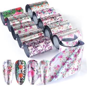 

10 Rolls/Box Mirror Flowers Nail Art Foils Rose Floral Nail Transfer Stickers Adhesive Decal Sliders Acrylic Wraps Decor TRXKC76