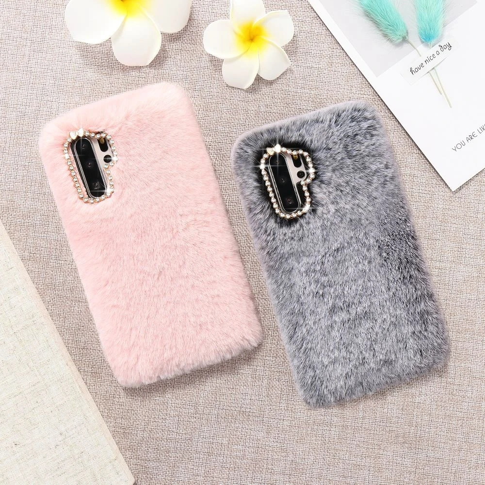 

LAPOPNUT Womens Warm Fur Fluffy Hair Case Cover For HUAWEI P30 Nova 4e P20 Pro P9 Mate 20 P10 P8 Lite 2017 Soft Cute Coque Capa