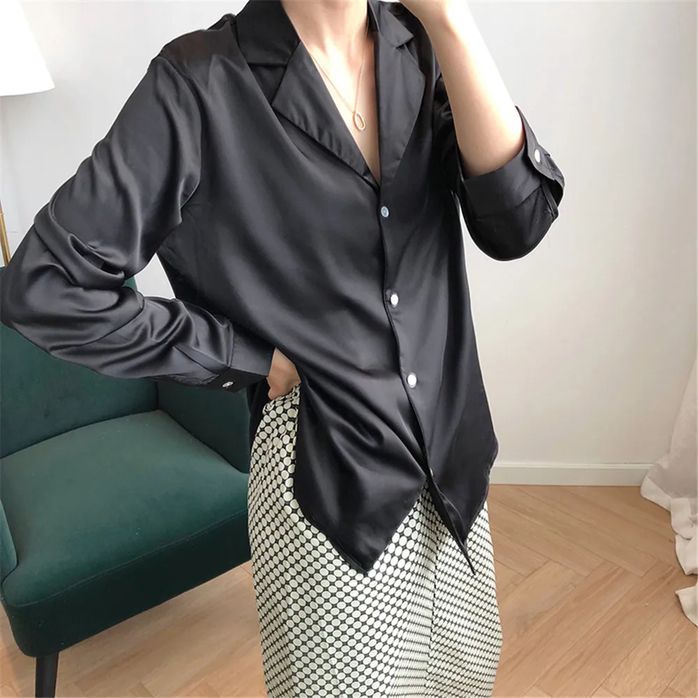 Chiffon Satin Blouse Shirts for Women 2019 Autumn Elegant Black Blouse French Style Sexy V Neck Long Sleeve Blouse Tops H2003 (12)