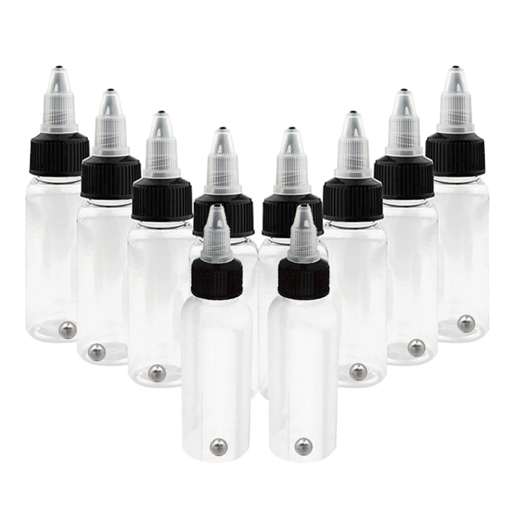 10x 30/50/60/120/250ml Tattoo Airbrush Ink Dispensing Boston Bottles Plastic Container Bottles with Twist Top Cap Airbrushing