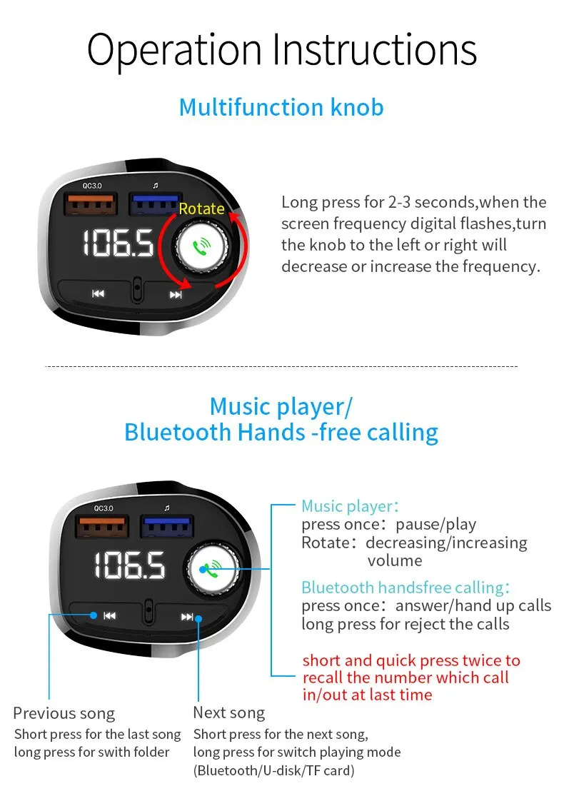 Автомобильный Bluetooth 5,0 fm-передатчик, беспроводной автомобильный комплект громкой связи, аудио приемник, Авто mp3-плеер, 2.1A, двойное USB быстрое зарядное устройство