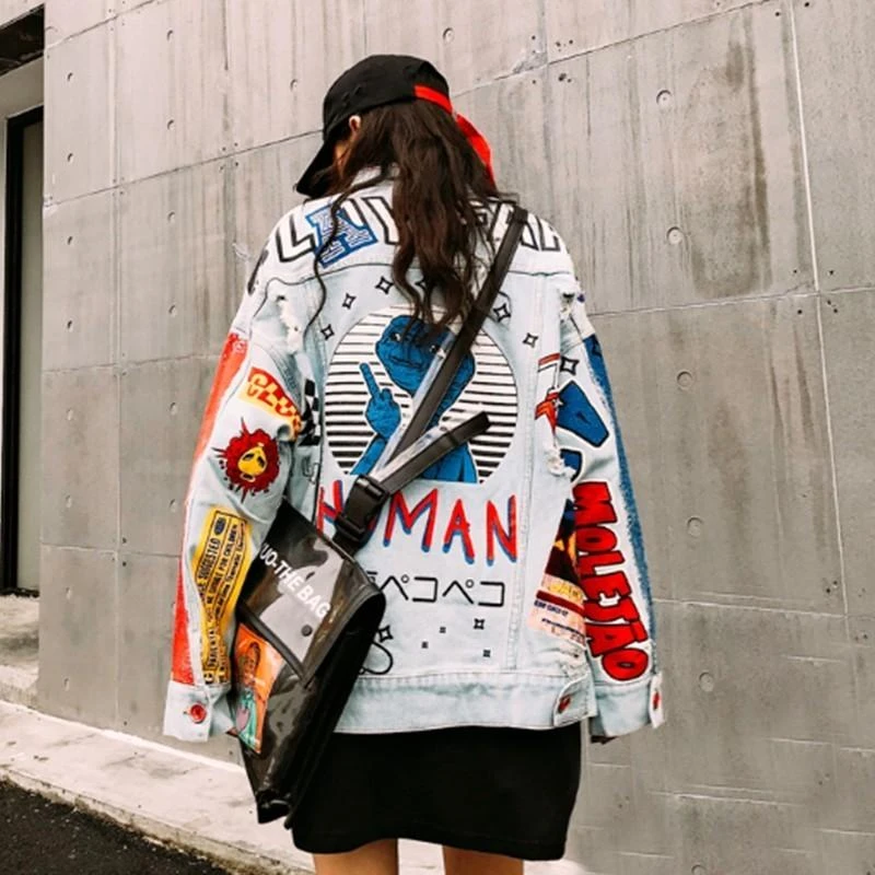 oversized printed denim jacket