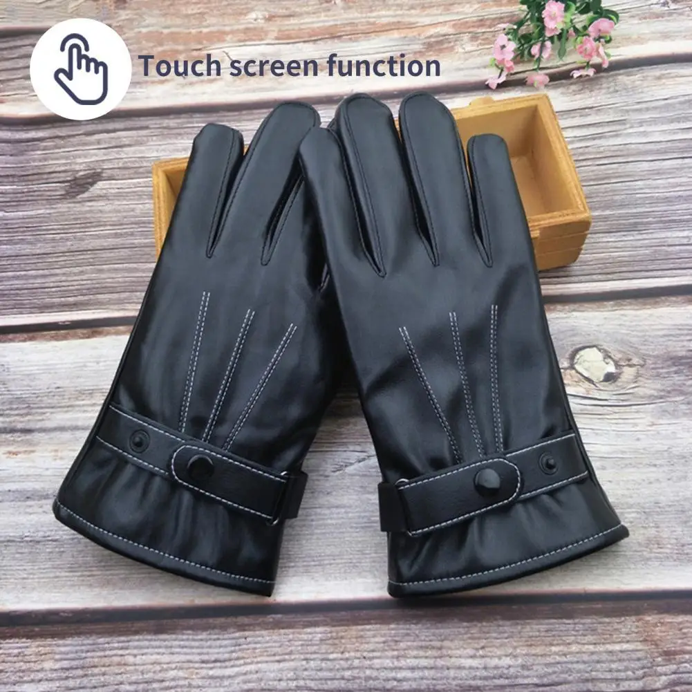 Leather Gloves Winter Gloves Men Genuine Black Real Sheepskin Wool Lining Warm Driving Gloves Cycling 2