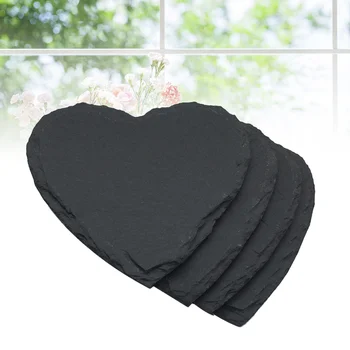 

4-Piece Practical Natural Easy To Clean Black Unique Heart Slate Coasters for Drinks Beverages Wine Glasses