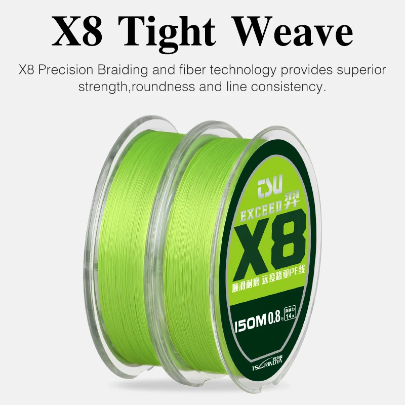 TSURINOYA EXCEED X8 Fishing Line 150M 8 Strands Braided Fishing Line Long  Casting Wearable Multifilament PE Line 12-36lb