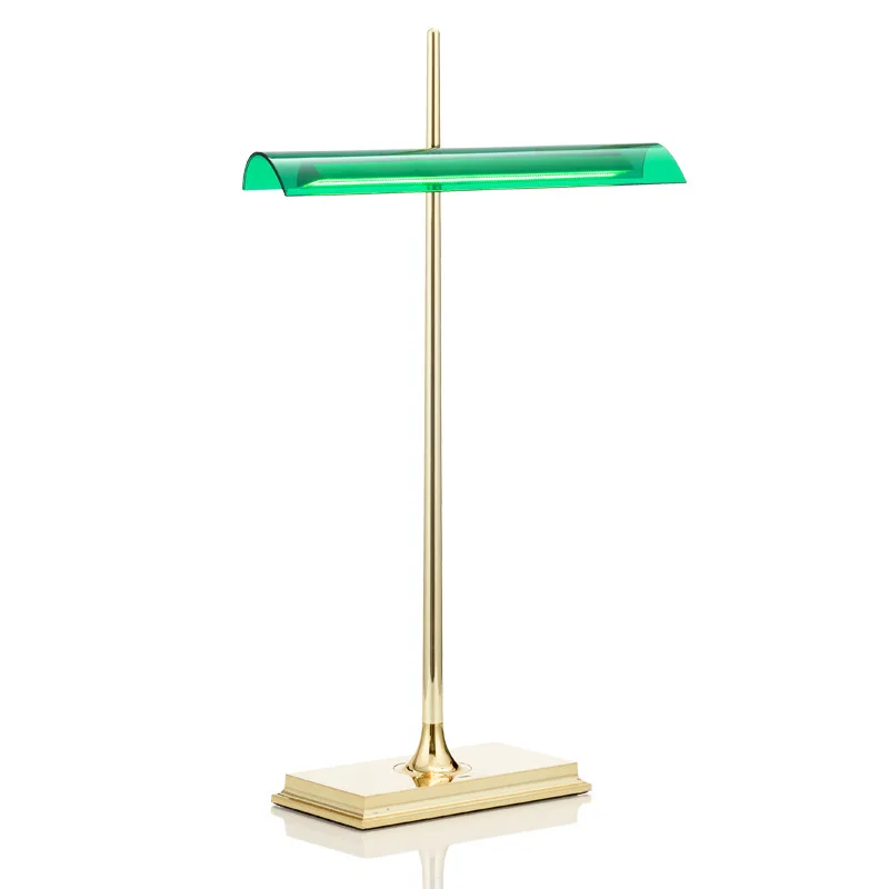 Chinese Vintage Aluminum Golden Plated Desk Lamp Eye-cared Study Lamp WitPolycarbonate Green Shade LED Reading Light Office