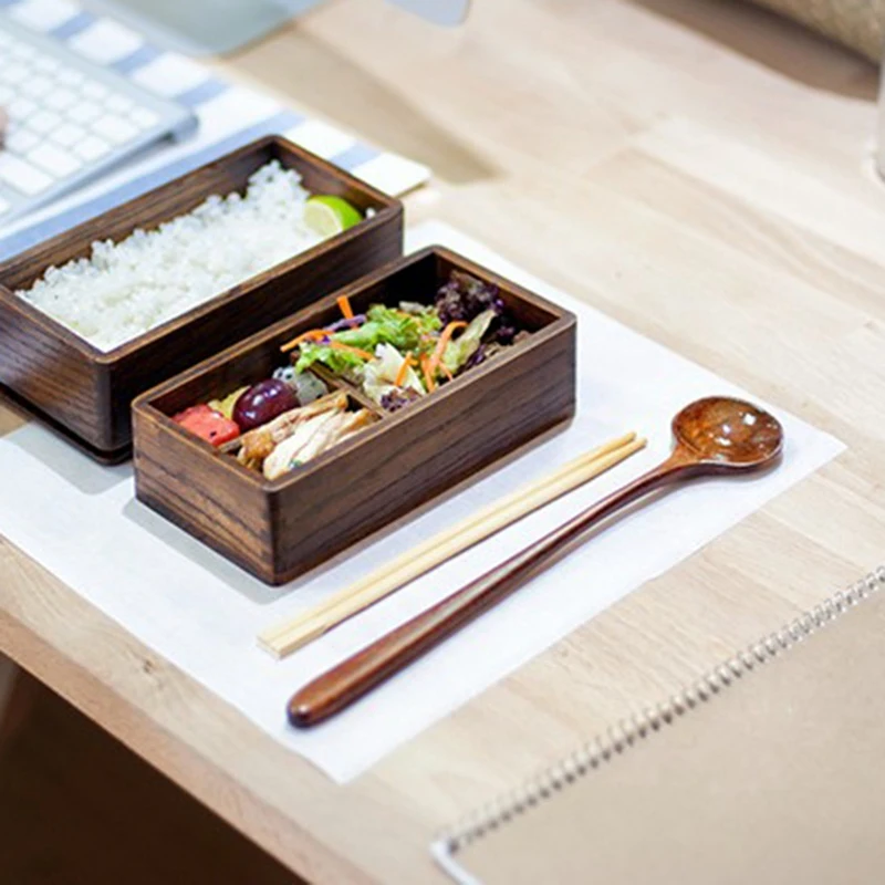 2 Слои прямоугольник древесины японский контейнер для обеда суши Bento Коробки для обедов переносной пищевой контейнер для хранения фруктов набор столовой посуды, столовых приборов