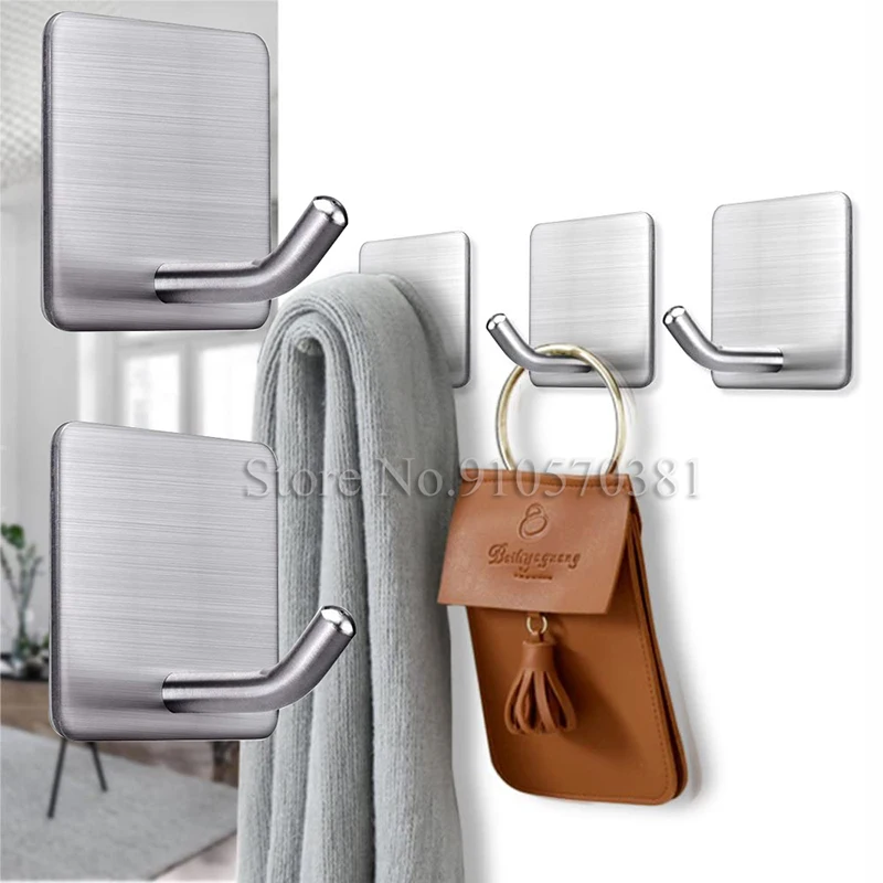 10/2Pcs Adhesive Hooks Heavy Duty Wall Hangers Waterproof Stainless Steel Towel Holder Stick On For Hanging wall holder multi purpose hooks metal hook adhesive wall hook self adhesive hooks wall mount hooks