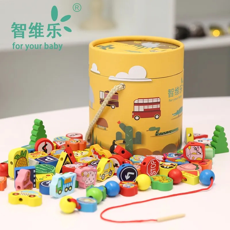 

120 Tablets Beaded Bracelet Building Blocks Wearing Rope Wear Beads Barrel 1-2-3-Year-Old GIRL'S And BOY'S Baby Hand-Eye Coordin