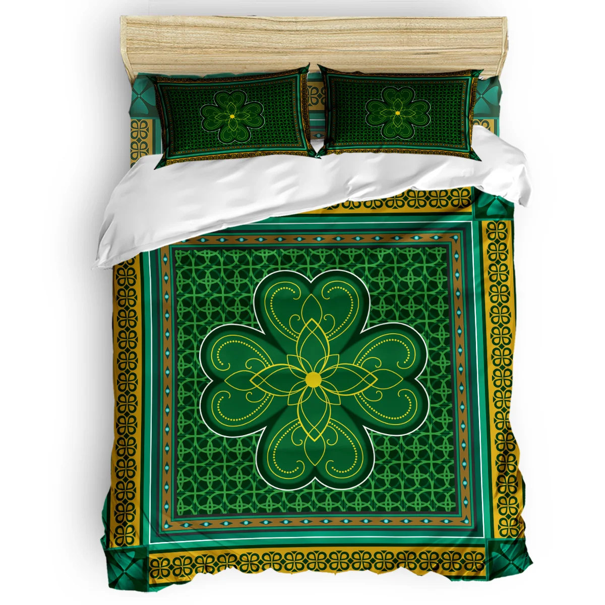 

Birthday Patrick'S Day Retro Clover Printing Custom Bedding Set 3D Digital Printing Christmas Bedding Set US KING QUEEN