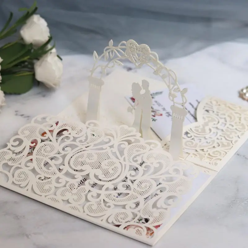 10pcs Laser Cut Hollow Heart Shape Wedding Invitations Card Party Supplies M6CE - 4.00028E+12