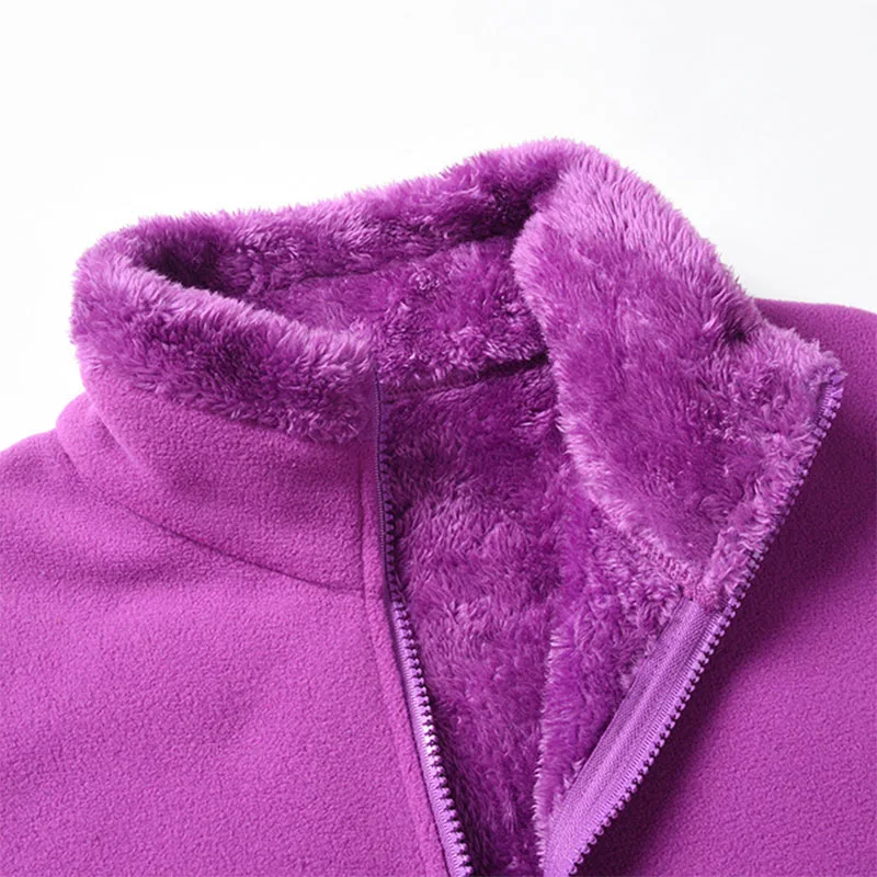 Coral Fleece Jacket for Women Autumn and Winter Plus Thick Warm Velor Thermal Coat Outerwear Camping Hiking Mountaineering