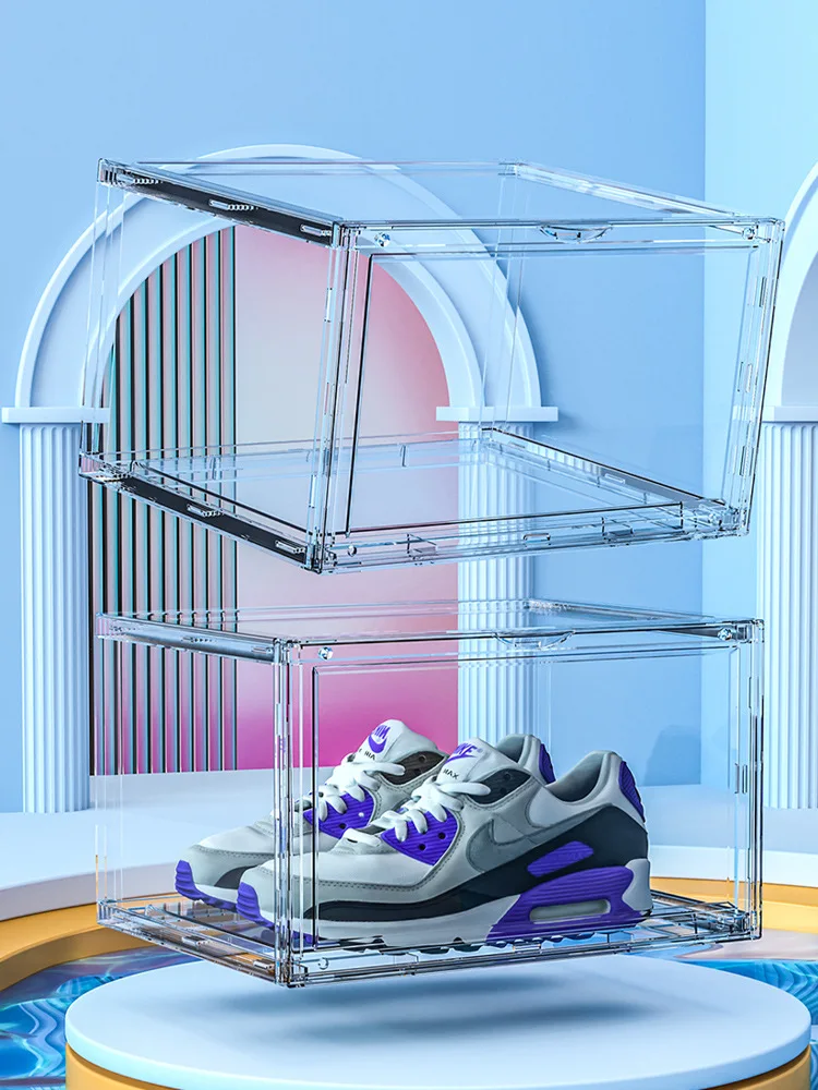 

US 2/10 Pack Magnetic Shoe Storage Boxes Clear Acrylic Stackable Shoe Organizer Bins Drawer For AJ Sneaker Collection Display