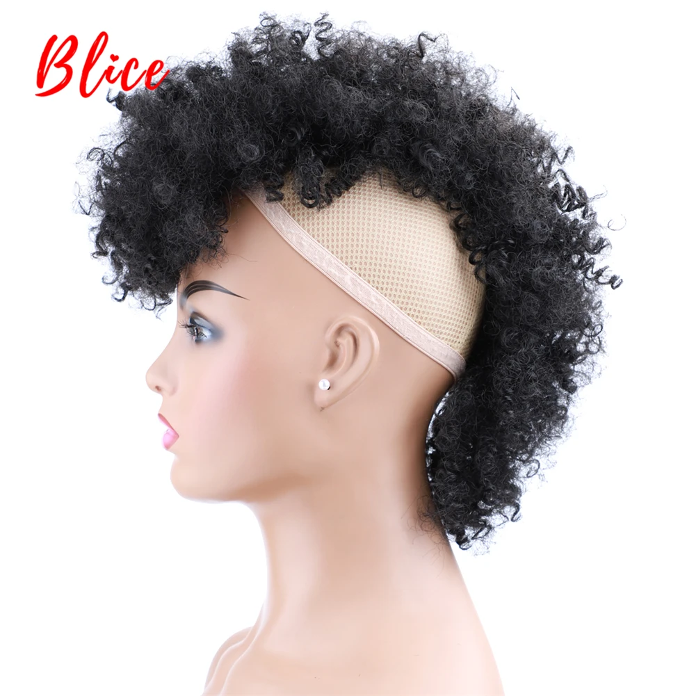 Blice Synthetic High Puff Afro Kinky Curly Short Middle Part Wig Clips in Hairpiece One Pack Hair Extensions 90g/piece Black images - 6