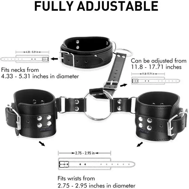 Neck to Wrist Restraints kit Sexy Slave Frisky Beginner Behind Back Handcuffs Collar Adjustable Bondage Set