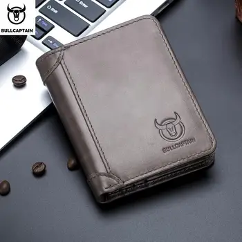 

Bullcaptain2019 leather men's wallet with coin pocket retro fashion men's wallet features brown short wallet card holder clutch