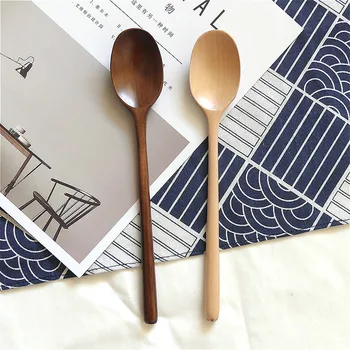 

Wooden Spoon Long Handle Dinner Spoons Bamboo Cutlery Soup Porridge Teaspoon Flatware Restaurant Kitchen Cooking Utensil Tools