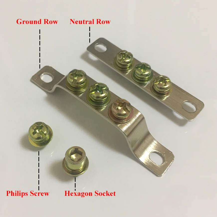 2*20Mm 2X20Mm 7P 7 Position Hole Hexagon Socket Philips Singal One 1 Neutral Ground Wire Row Brass Connector Bar Terminal Block