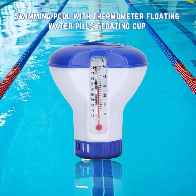 1Pcs Chlorine and Bromine Tabs Dispenser with Floating Thermometer