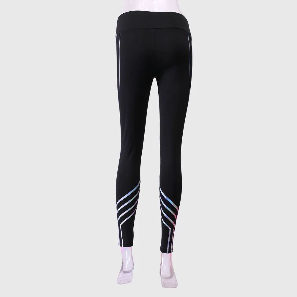 Красочный лазер в полоску модные бриджи для бега женские эластичные талии повседневные Леггинсы тренировки Фитнес Спорт бег спортивные брюки# Y3