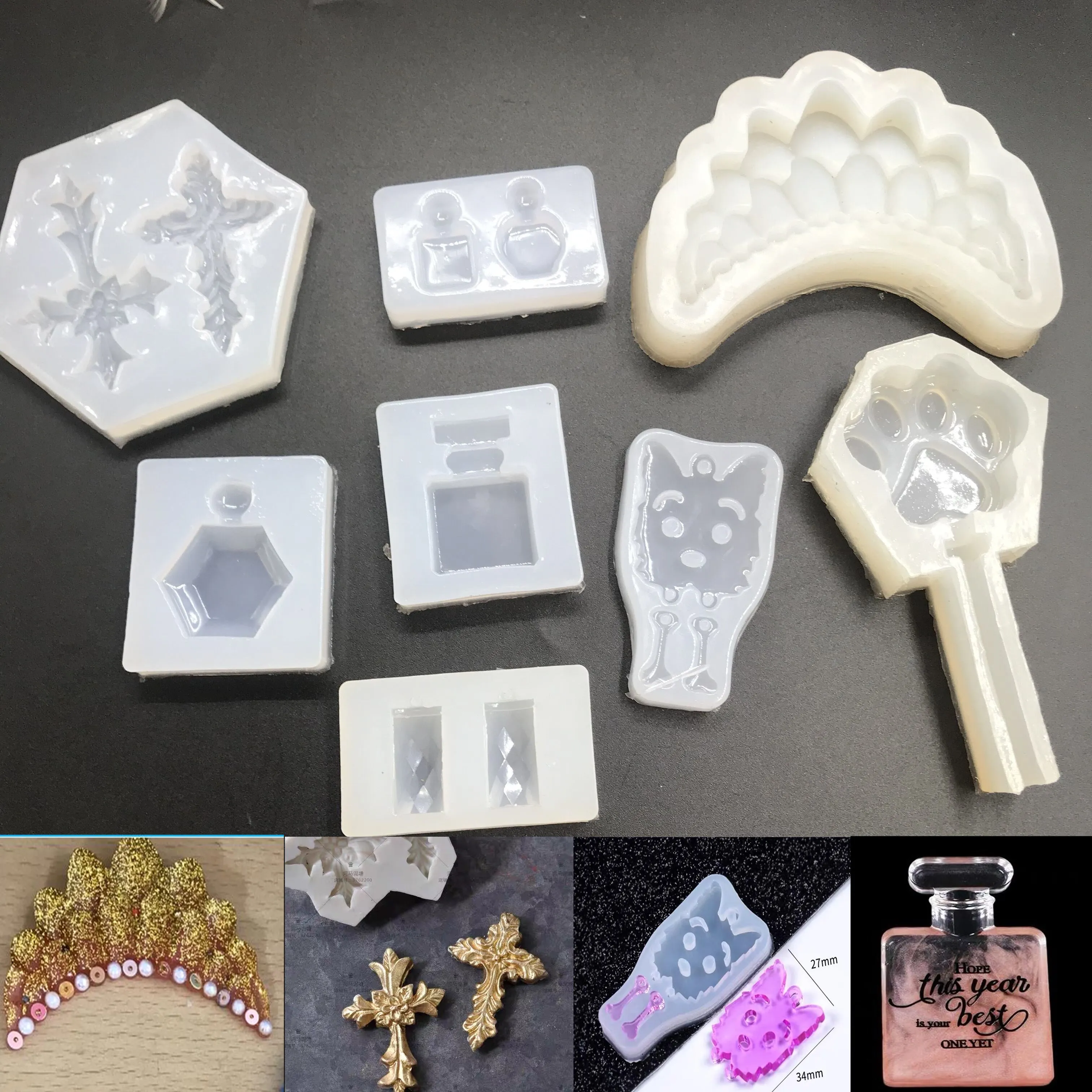 8Pcs/lot Earrings/Cross/Perfume Bottle/Crown/Dog/Cat Paw Mix DIY Resin Crystal Epoxy Mold Pendant Homemade Jewelry Silicone |