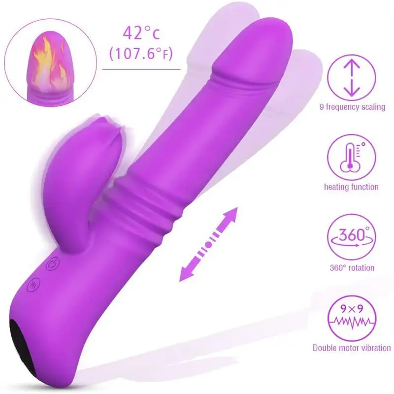2 In 1 Thrusting Rabbit Vibrator+Rotating G Spot Vibrator ,Realistic Dildo Vibrator Clitoral Stimulator Sex Toy for Women 3