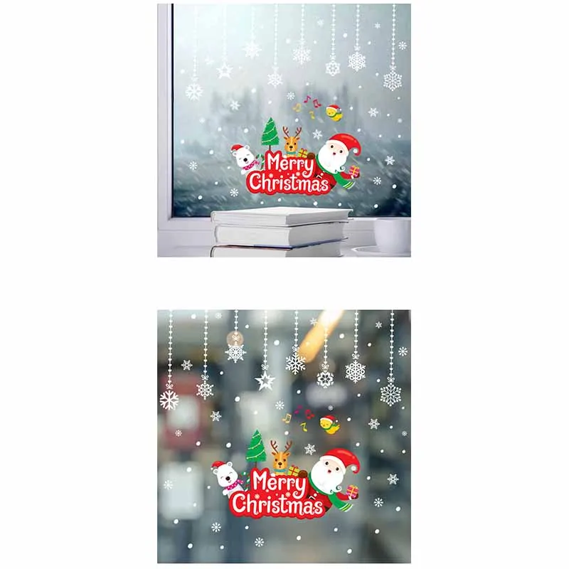 Merry Christmas настенная Рождественская наклейка украшение стеклянная наклейка Рождественская елка узор стекло для витрин дверной фон
