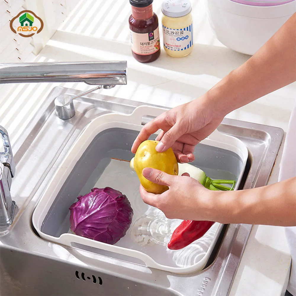 

MSJO Kitchen Foldable Basket For Cleaning Vegetable Fruit Silicone Wash Storage Basket Kitchen Clean Tool Tourism Home Organizer