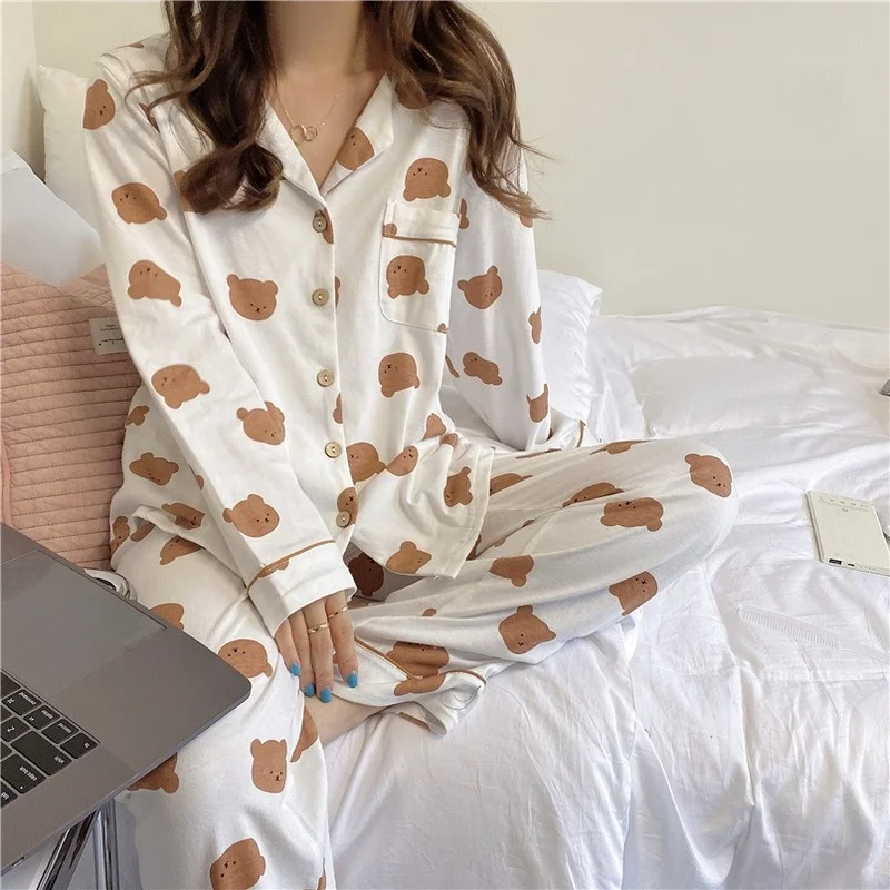 Women Pajama Sets Cartoon Print Sleepwear Kawaii Korean Style