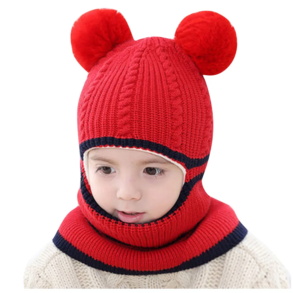 Дети для маленьких мальчиков шапочки для девочек помпоном шапка зимняя теплая вязаная крючком шапочка Кепки шарф реквизит для фотографирования новорожденных - Цвет: Red