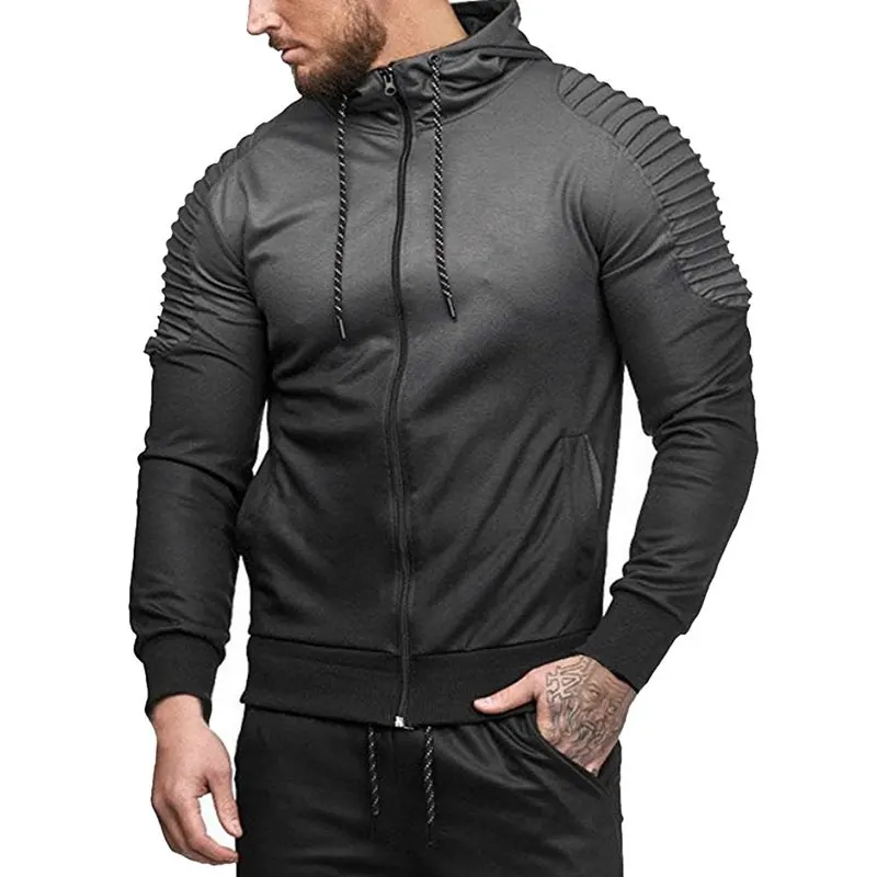 Dark Gray Top Осенне-зимние повседневные толстовки для бега, спортивные штаны для бега, мужская куртка, брюки, комплекты, спортивный костюм, мужские спортивные комплекты из двух предметов - Цвет: Dark Gray Top